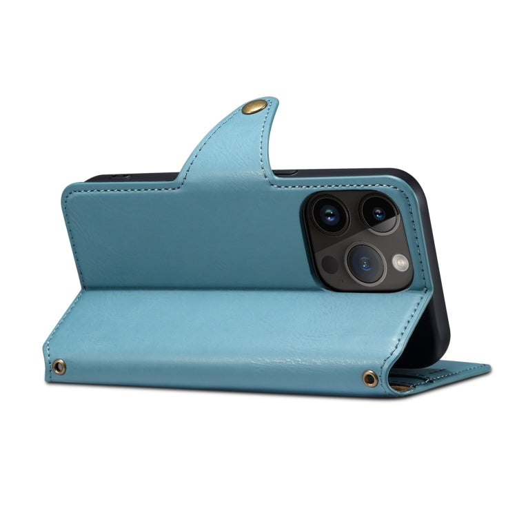 For iPhone 14 Pro Denior Cowhide Texture Wallet Style Leather Phone Case(Blue) - HoMEdemic™ 