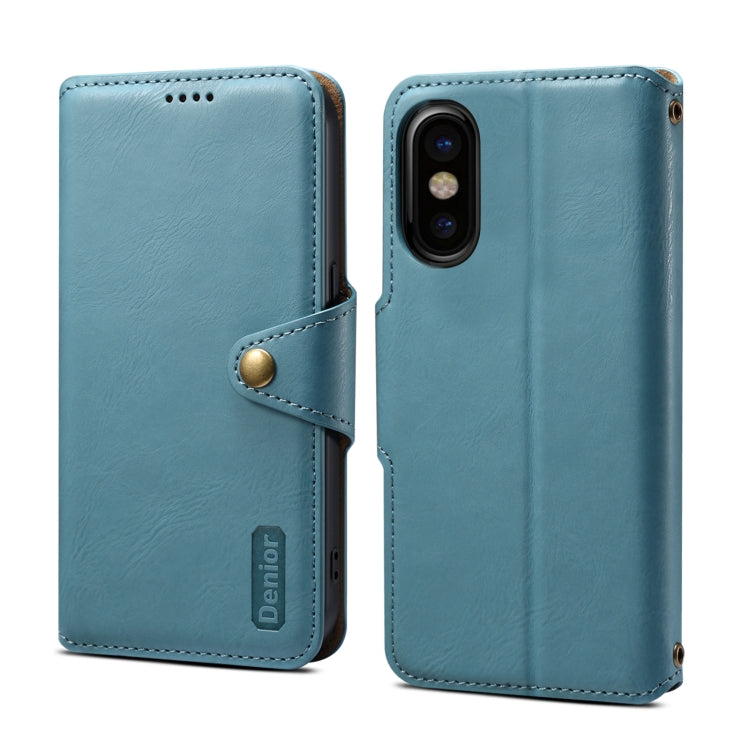 For iPhone XS / X Denior Cowhide Texture Wallet Style Leather Phone Case(Blue) - HoMEdemic™ 