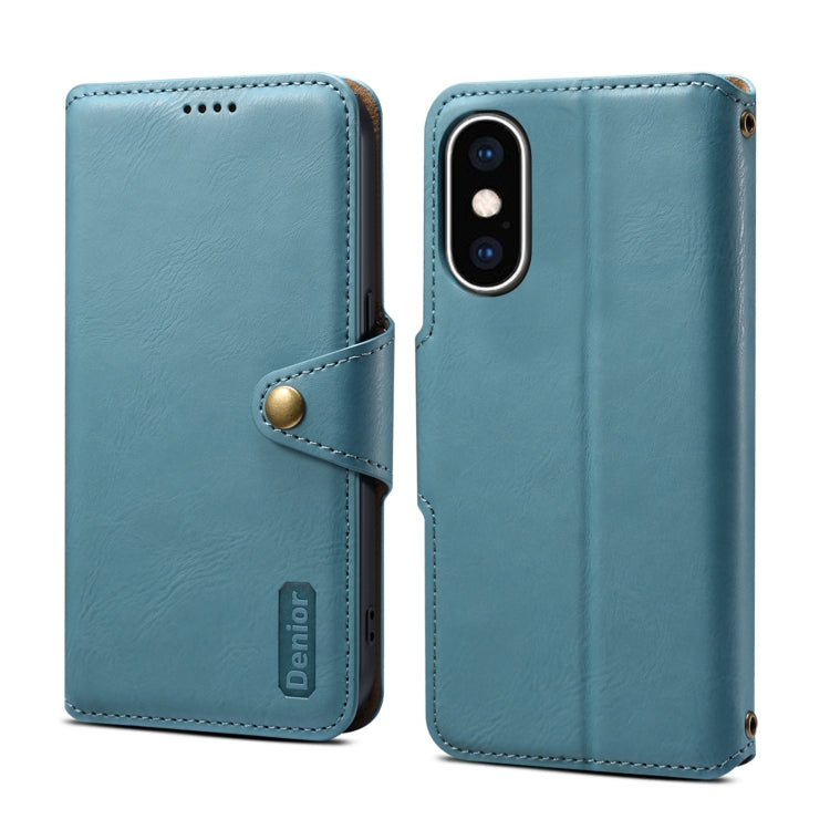 For iPhone XS Max Denior Cowhide Texture Wallet Style Leather Phone Case(Blue) - HoMEdemic™ 