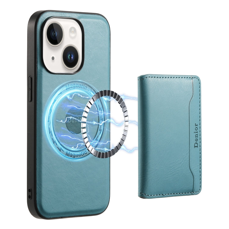 For iPhone 15 Denior Cowhide Texture Leather MagSafe Detachable Wallet Phone Case(Blue) - HoMEdemic™ 