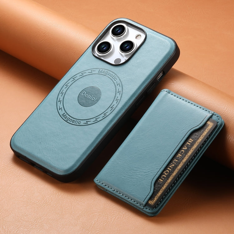 For iPhone 15 Denior Cowhide Texture Leather MagSafe Detachable Wallet Phone Case(Blue) - HoMEdemic™ 