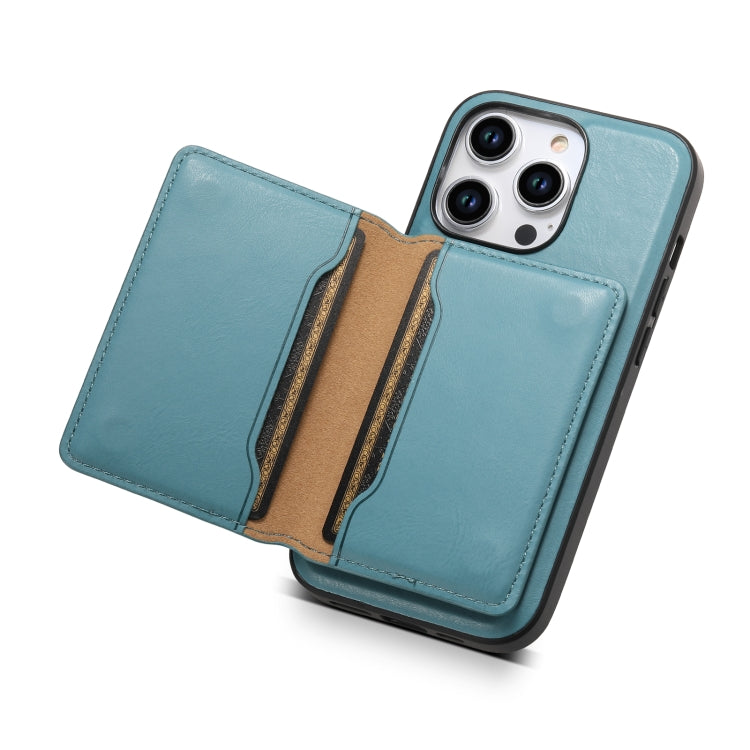 For iPhone 15 Denior Cowhide Texture Leather MagSafe Detachable Wallet Phone Case(Blue) - HoMEdemic™ 