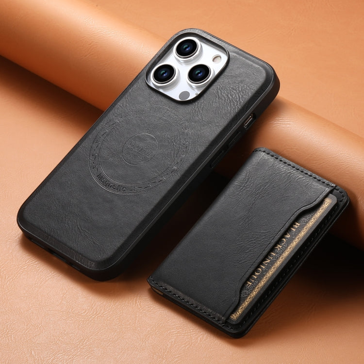 For iPhone 15 Denior Cowhide Texture Leather MagSafe Detachable Wallet Phone Case(Black) - HoMEdemic™ 