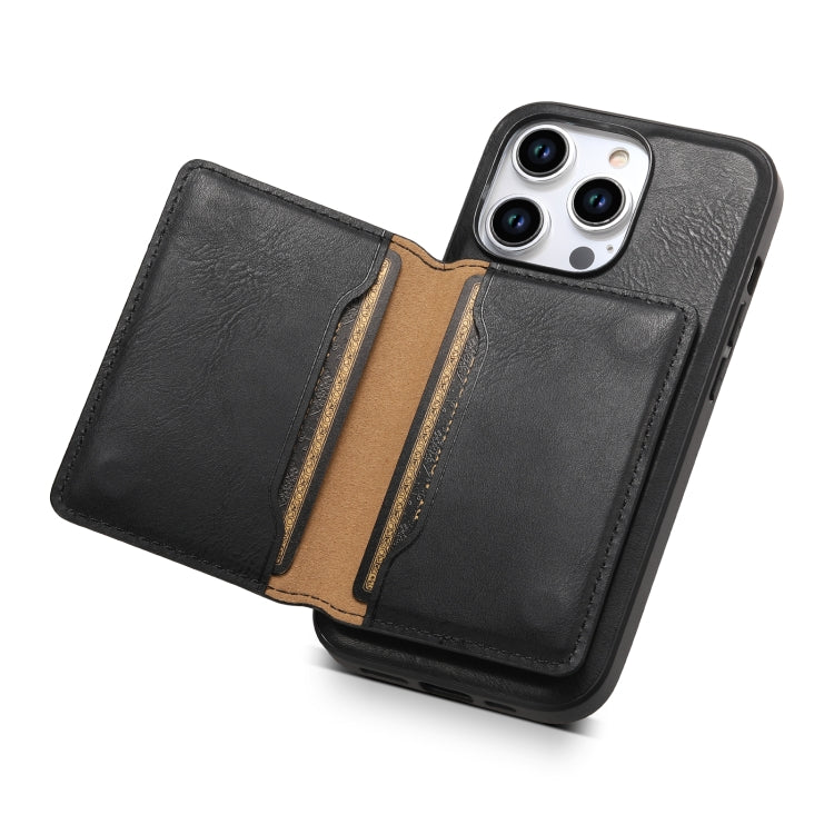 For iPhone 15 Denior Cowhide Texture Leather MagSafe Detachable Wallet Phone Case(Black) - HoMEdemic™ 