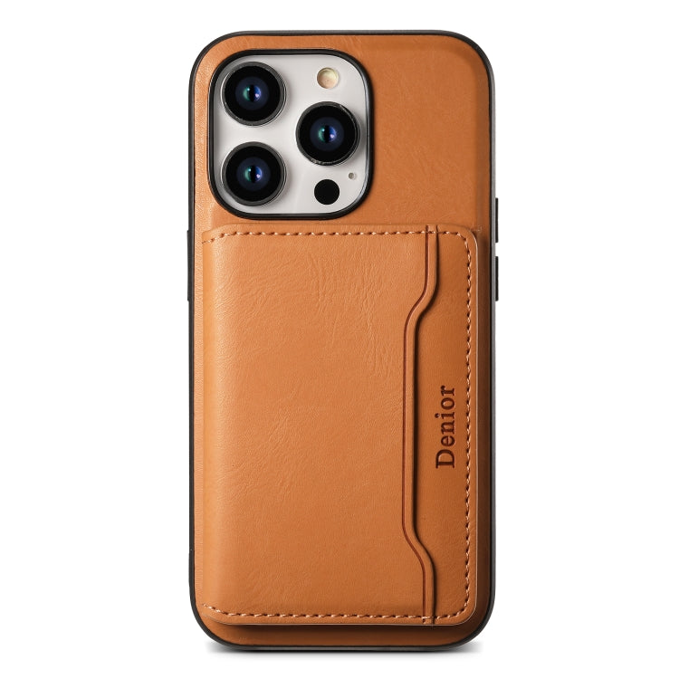For iPhone 15 Denior Cowhide Texture Leather MagSafe Detachable Wallet Phone Case(Khaki) - HoMEdemic™ 