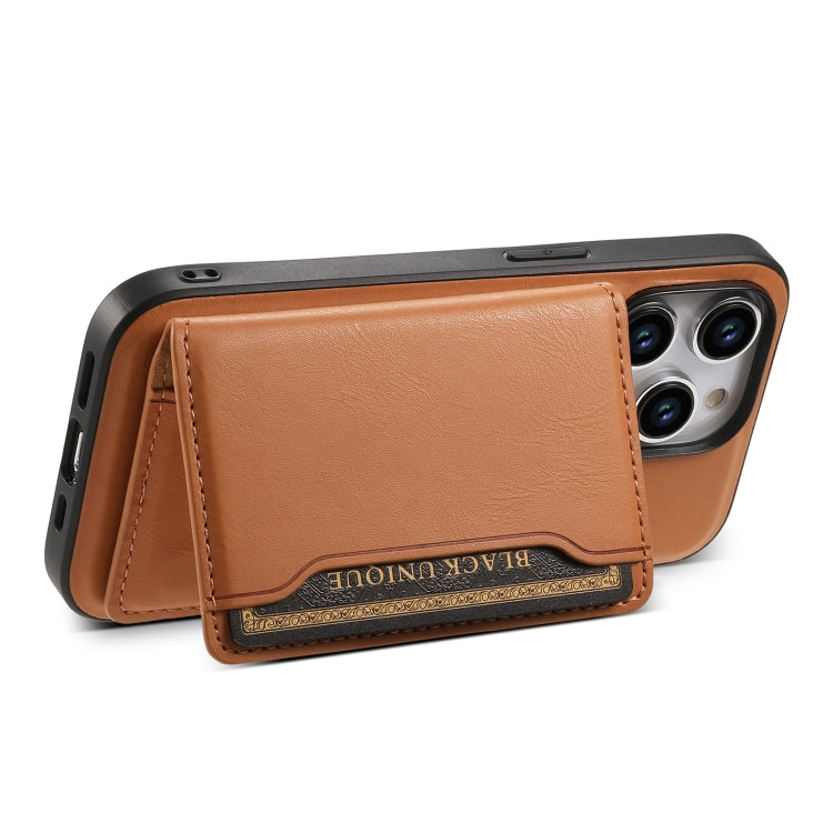 For iPhone 15 Denior Cowhide Texture Leather MagSafe Detachable Wallet Phone Case(Khaki) - HoMEdemic™ 