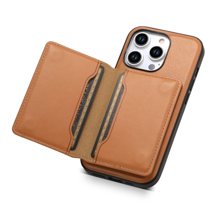 For iPhone 15 Denior Cowhide Texture Leather MagSafe Detachable Wallet Phone Case(Khaki) - HoMEdemic™ 