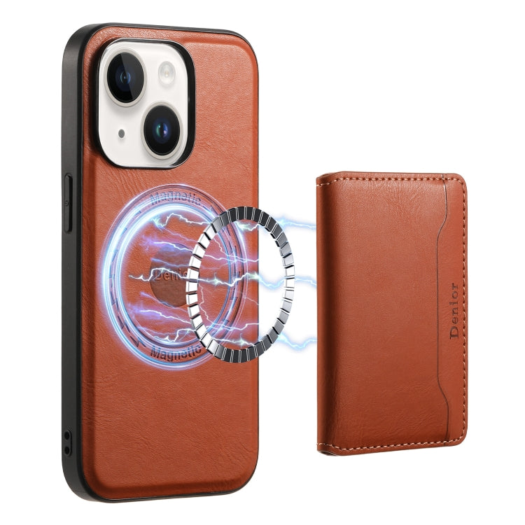 For iPhone 15 Denior Cowhide Texture Leather MagSafe Detachable Wallet Phone Case(Brown) - HoMEdemic™ 
