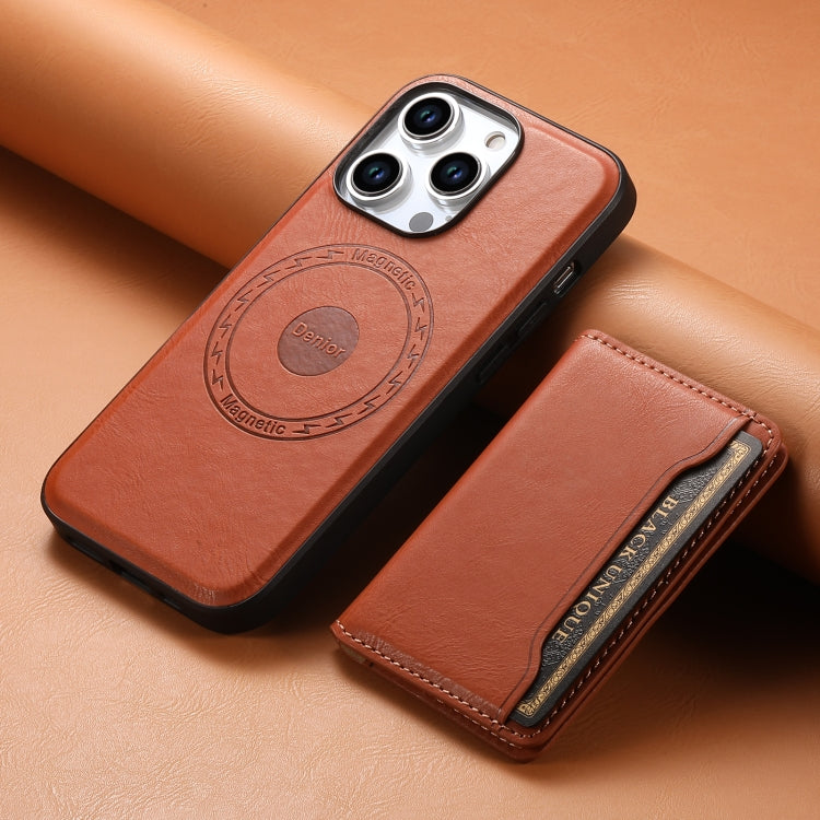For iPhone 15 Denior Cowhide Texture Leather MagSafe Detachable Wallet Phone Case(Brown) - HoMEdemic™ 