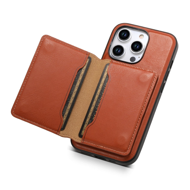 For iPhone 15 Denior Cowhide Texture Leather MagSafe Detachable Wallet Phone Case(Brown) - HoMEdemic™ 