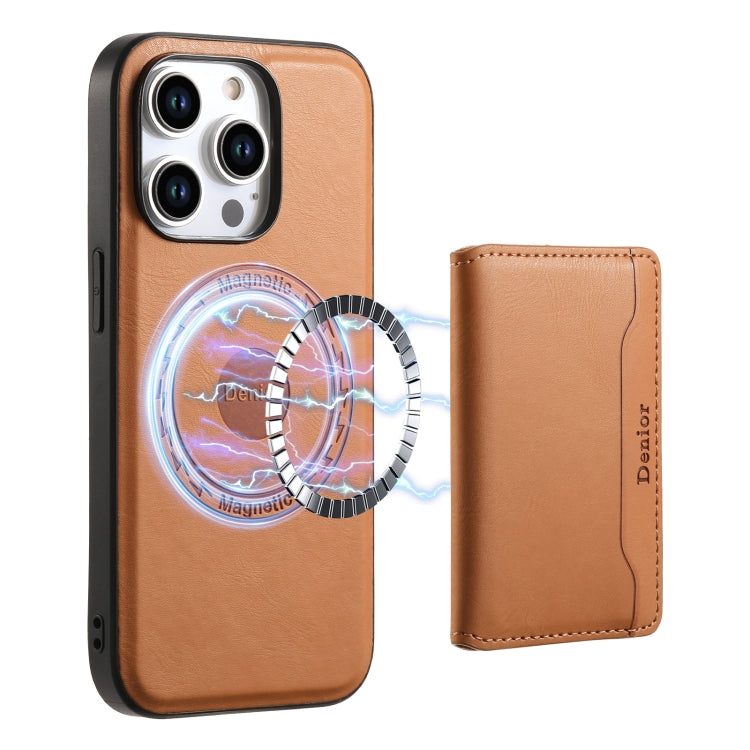 For iPhone 14 Pro Denior Cowhide Texture Leather MagSafe Detachable Wallet Phone Case(Khaki) - HoMEdemic™ 