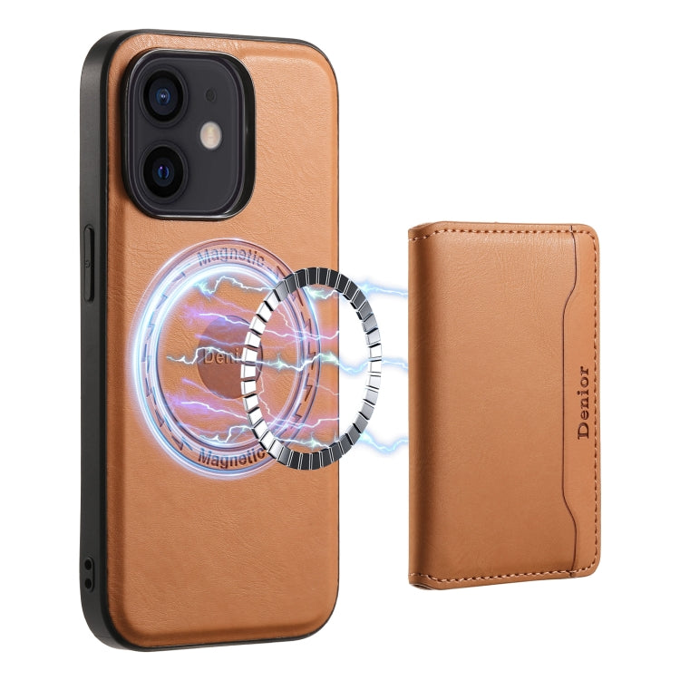 For iPhone 12 Denior Cowhide Texture Leather MagSafe Detachable Wallet Phone Case(Khaki) - HoMEdemic™ 