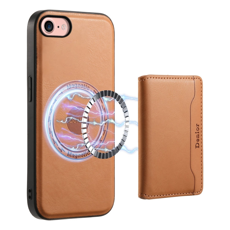 For iPhone SE 2022/2020/8/7 Denior Cowhide Texture Leather MagSafe Detachable Wallet Phone Case(Khaki) - HoMEdemic™ 