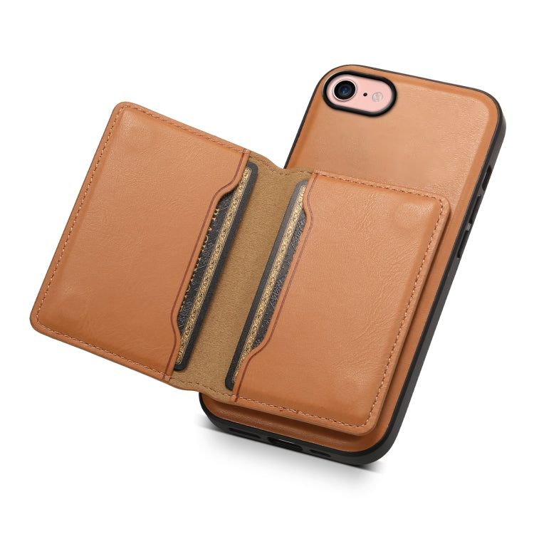 For iPhone SE 2022/2020/8/7 Denior Cowhide Texture Leather MagSafe Detachable Wallet Phone Case(Khaki) - HoMEdemic™ 