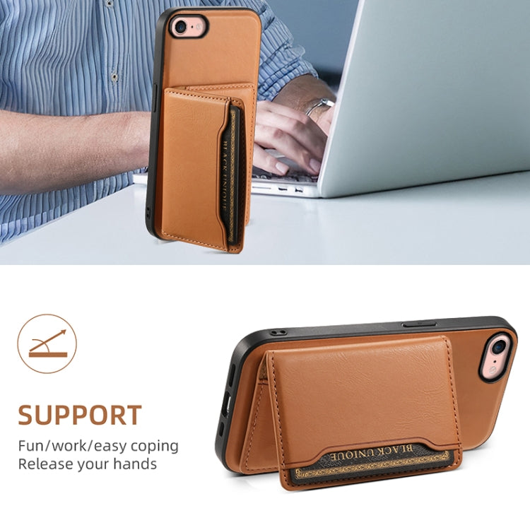 For iPhone SE 2022/2020/8/7 Denior Cowhide Texture Leather MagSafe Detachable Wallet Phone Case(Khaki) - HoMEdemic™ 