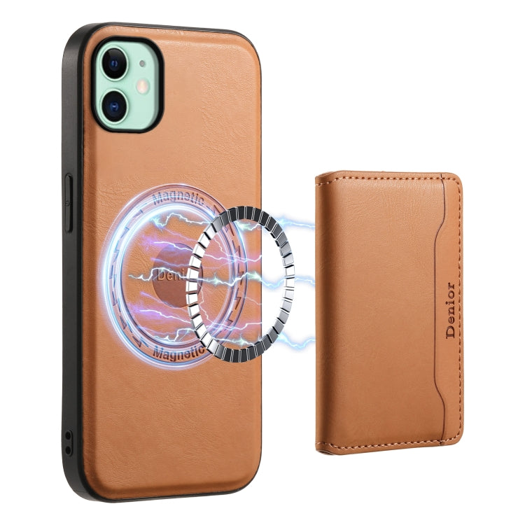 For iPhone 11 Denior Cowhide Texture Leather MagSafe Detachable Wallet Phone Case(Khaki) - HoMEdemic™ 