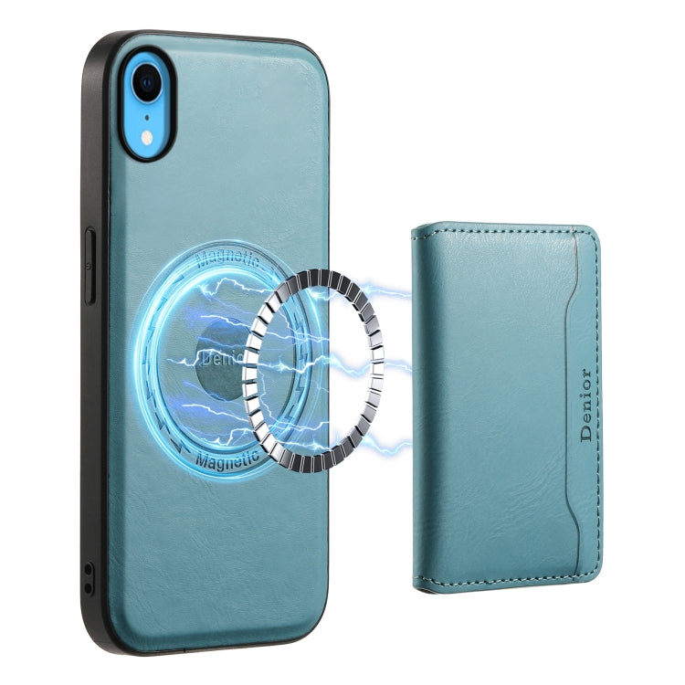For iPhone XR Denior Cowhide Texture Leather MagSafe Detachable Wallet Phone Case(Blue) - HoMEdemic™ 