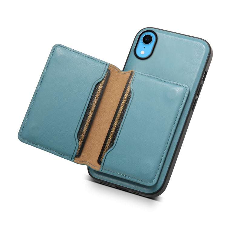 For iPhone XR Denior Cowhide Texture Leather MagSafe Detachable Wallet Phone Case(Blue) - HoMEdemic™ 
