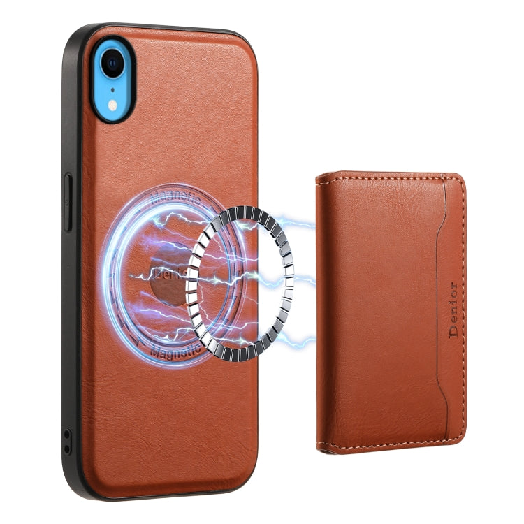 For iPhone XR Denior Cowhide Texture Leather MagSafe Detachable Wallet Phone Case(Brown) - HoMEdemic™ 