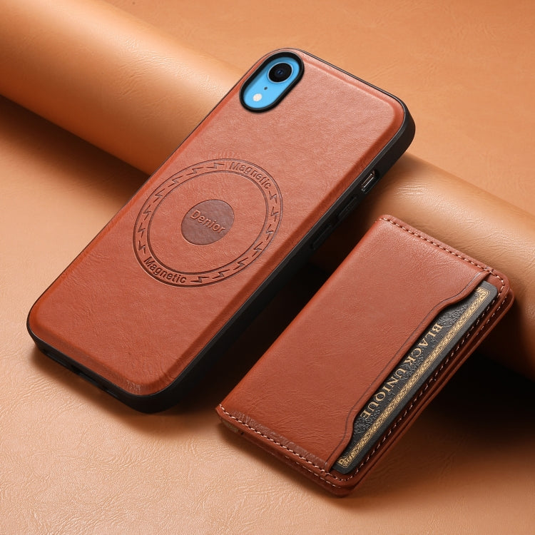 For iPhone XR Denior Cowhide Texture Leather MagSafe Detachable Wallet Phone Case(Brown) - HoMEdemic™ 
