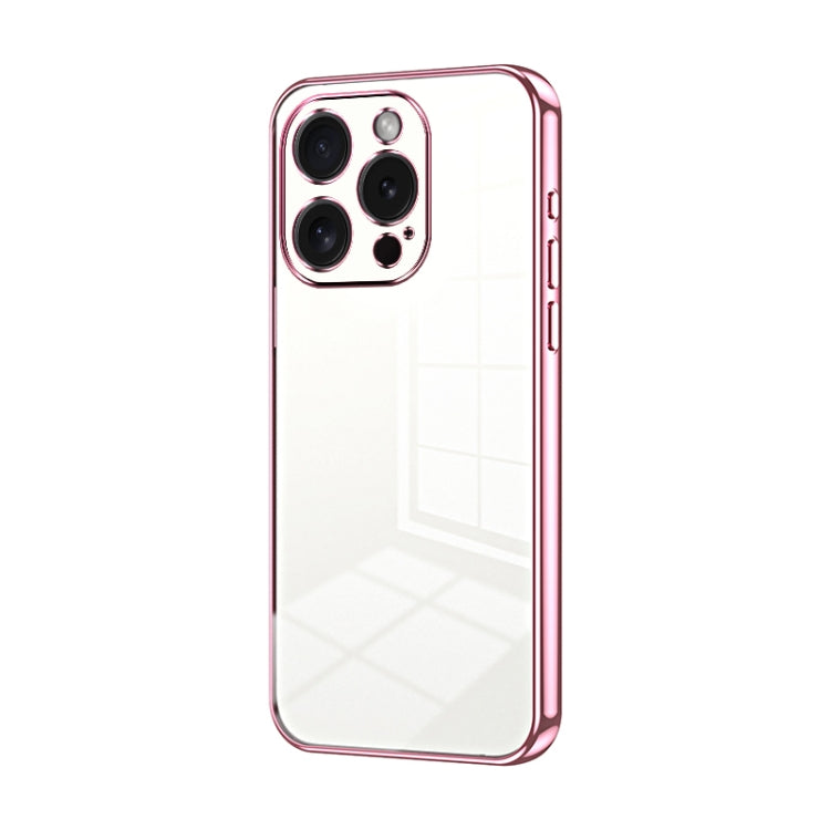 For iPhone 15 Pro Transparent Plating Fine Hole Phone Case(Pink) - HoMEdemic™ 