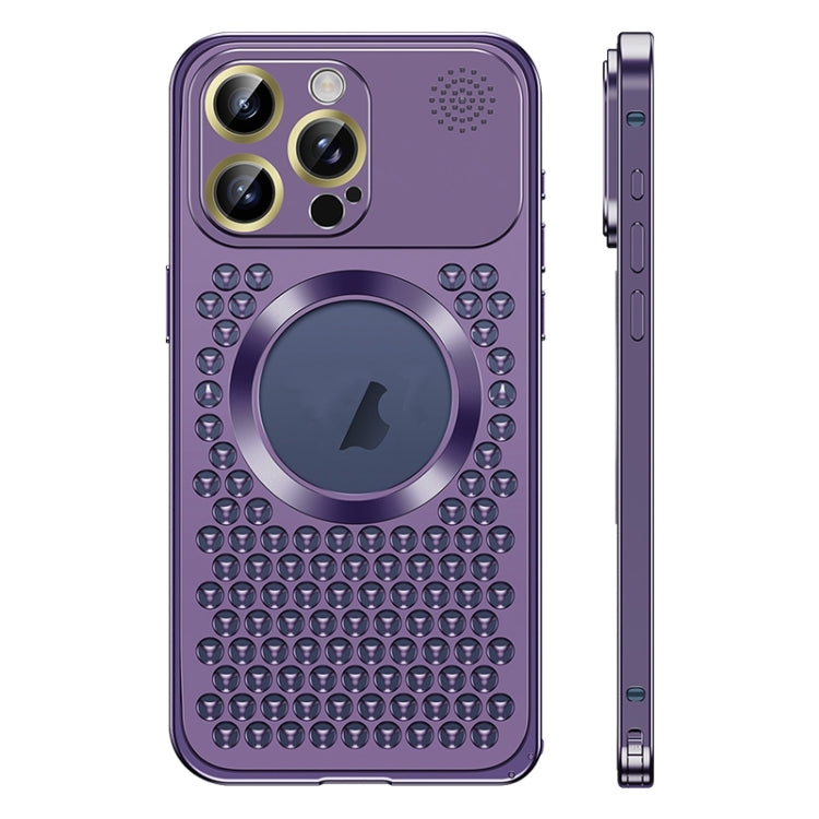 For iPhone 15 Pro Spring Buckle MagSafe Magnetic Metal Aromatherapy Phone Case(Purple) - HoMEdemic™ 