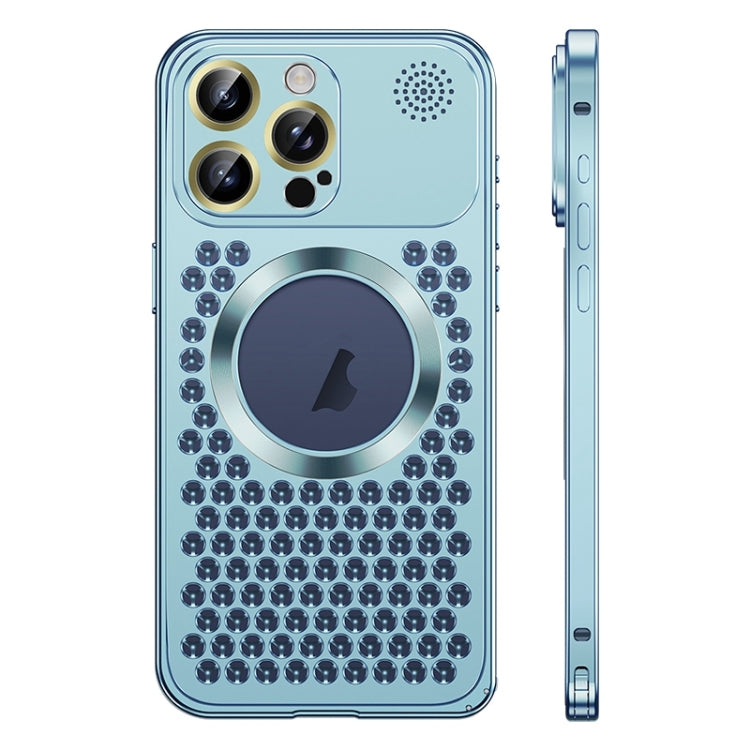 For iPhone 15 Pro Max Spring Buckle MagSafe Magnetic Metal Aromatherapy Phone Case(Blue) - HoMEdemic™ 