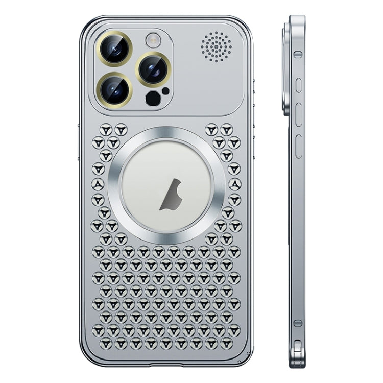 For iPhone 15 Pro Max Spring Buckle MagSafe Magnetic Metal Aromatherapy Phone Case(Silver) - HoMEdemic™ 