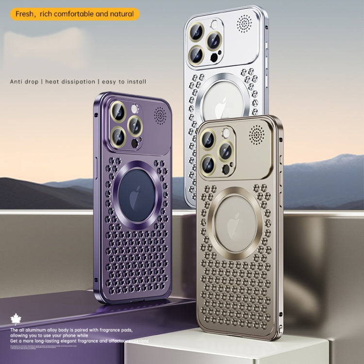 For iPhone 15 Pro Max Spring Buckle MagSafe Magnetic Metal Aromatherapy Phone Case(Purple) - HoMEdemic™ 