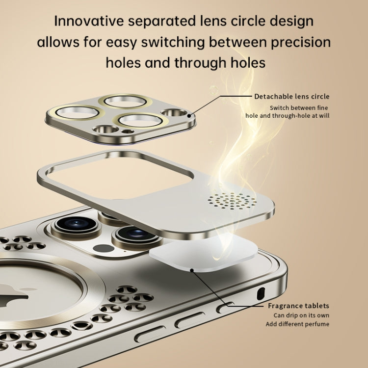 For iPhone 15 Pro Spring Buckle MagSafe Magnetic Metal Aromatherapy Phone Case(Grey) - HoMEdemic™ 