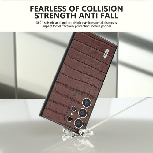 For Samsung Galaxy S24 Ultra 5G ABEEL Crocodile Texture Genuine Leather Phone Case(Brown) - HoMEdemic™ 