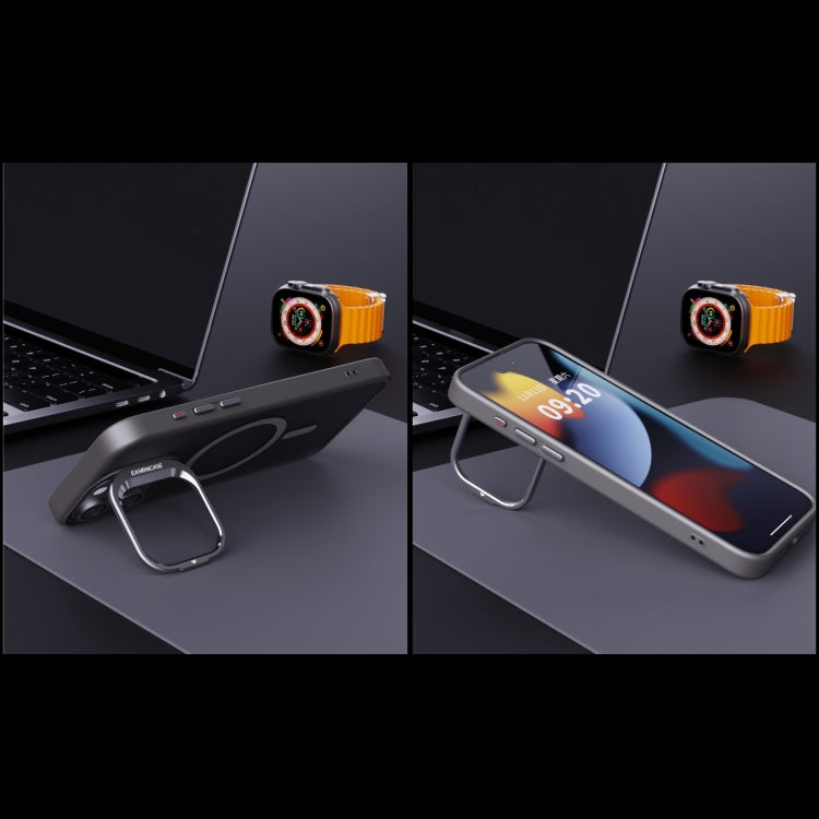 For iPhone 15 Pro Invisible Lens Holder PC + TPU Frosted MagSafe Phone Case(Gray) - HoMEdemic™ 