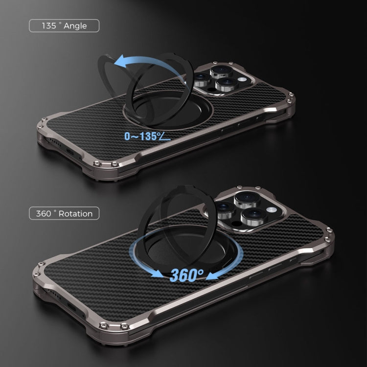 For iPhone 15 R-JUST RJ51-1 Hollow Rotating Holder MagSafe Magnetic Metal Phone Case(Silver Grey) - HoMEdemic™ 