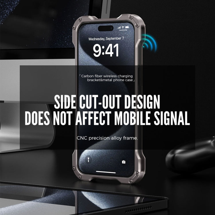 For iPhone 15 R-JUST RJ51-1 Hollow Rotating Holder MagSafe Magnetic Metal Phone Case(Silver Grey) - HoMEdemic™ 