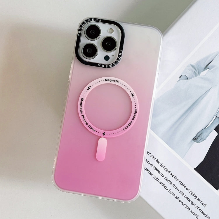 For iPhone 15 Pro Gradient IMD PC Hybrid TPU MagSafe Phone Case(Pink) - HoMEdemic™ 