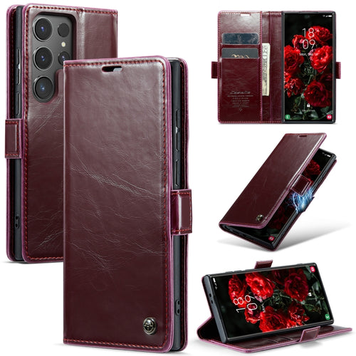 For Samsung Galaxy S24 Ultra 5G CaseMe 003 Crazy Horse Texture Flip Leather Phone Case(Mulberry Red) - HoMEdemic™ 