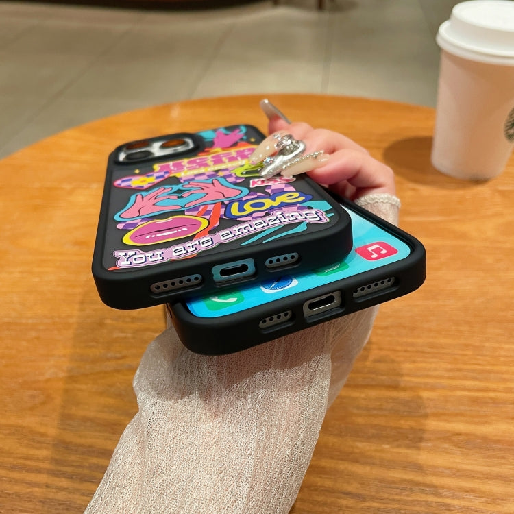 For iPhone 15 Pro Trendy Graffiti Noctilucent Phone Cases(Heart) - HoMEdemic™ 
