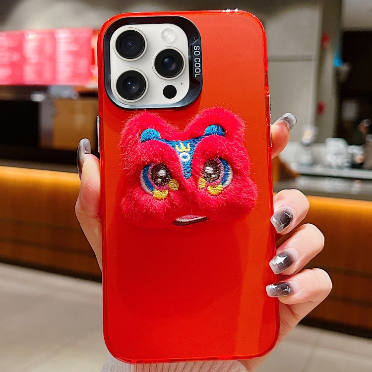 For iPhone 15 Pro New Year Lion Dance Plush Doll Phone Case(Red Back Red Lion) - HoMEdemic™ 