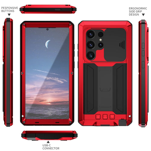 For Samsung Galaxy S24 Ultra 5G R-JUST Sliding Camera Life Waterproof Holder Phone Case(Red) - HoMEdemic™ 