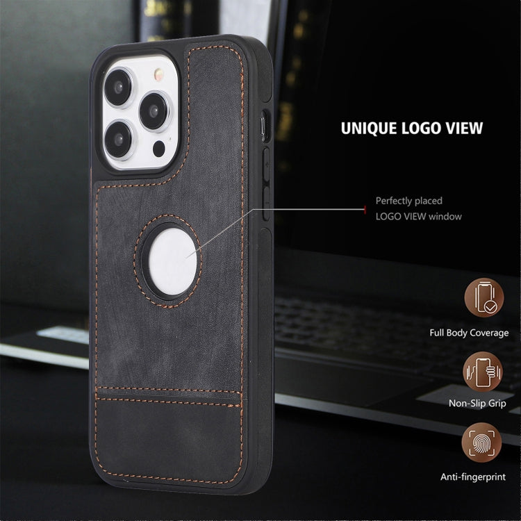 For iPhone 15 Pro Max Splicing Sewing Hollow Cutout PU Phone Case(Black) - HoMEdemic™ 