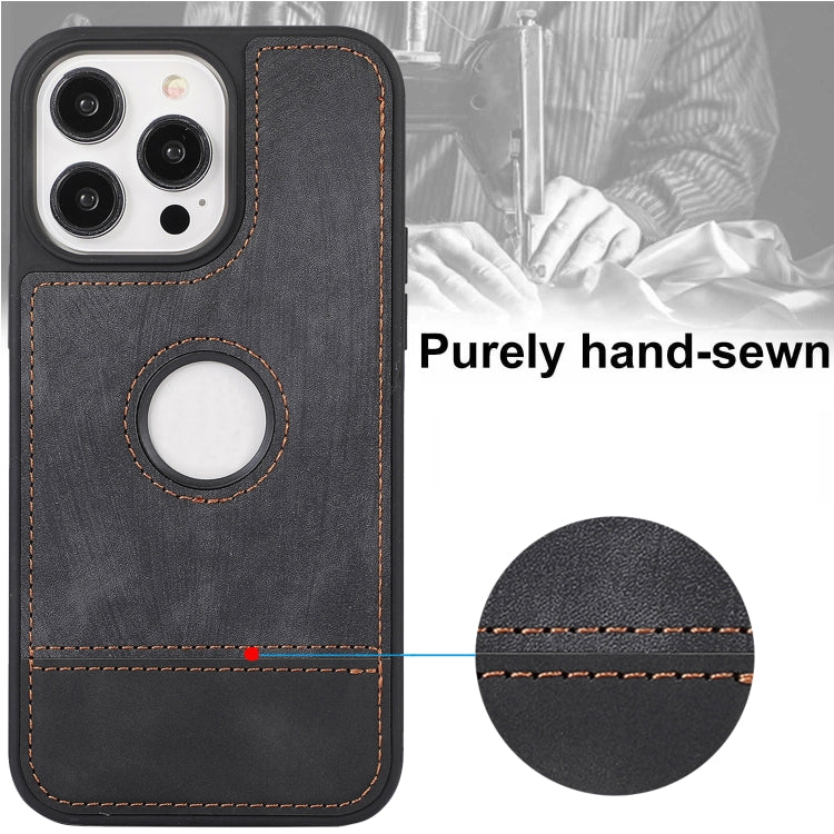 For iPhone 15 Pro Max Splicing Sewing Hollow Cutout PU Phone Case(Black) - HoMEdemic™ 