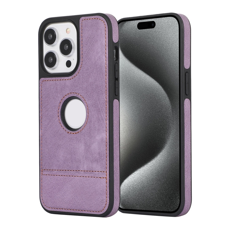 For iPhone 15 Pro Max Splicing Sewing Hollow Cutout PU Phone Case(Purple) - HoMEdemic™ 