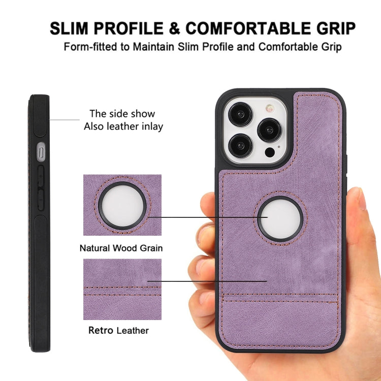 For iPhone 15 Pro Max Splicing Sewing Hollow Cutout PU Phone Case(Purple) - HoMEdemic™ 