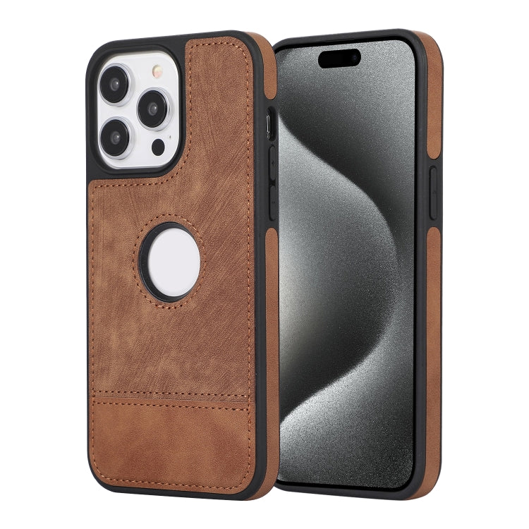 For iPhone 15 Pro Max Splicing Sewing Hollow Cutout PU Phone Case(Brown) - HoMEdemic™ 