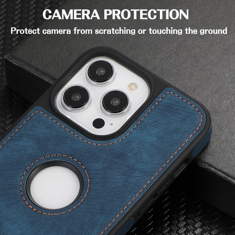 For iPhone 15 Pro Splicing Sewing Hollow Cutout PU Phone Case(Blue) - HoMEdemic™ 
