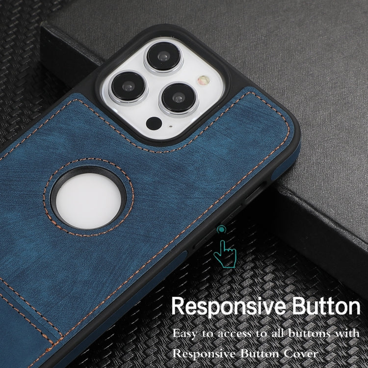 For iPhone 15 Pro Splicing Sewing Hollow Cutout PU Phone Case(Blue) - HoMEdemic™ 