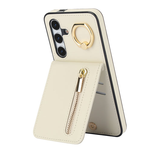 For Samsung Galaxy S24 5G Retro Ring and Zipper RFID Card Slot Phone Case(Beige) - HoMEdemic™ 