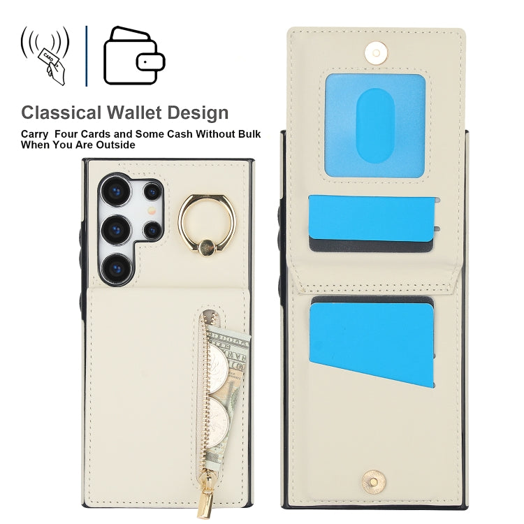 For Samsung Galaxy S24 Ultra 5G Retro Ring and Zipper RFID Card Slot Phone Case(Beige) - HoMEdemic™ 