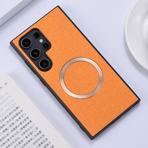 For Samsung Galaxy S24 Ultra 5G Magsafe Magnetic Ring Cloth Texture Phone Case(Orange) - HoMEdemic™ 