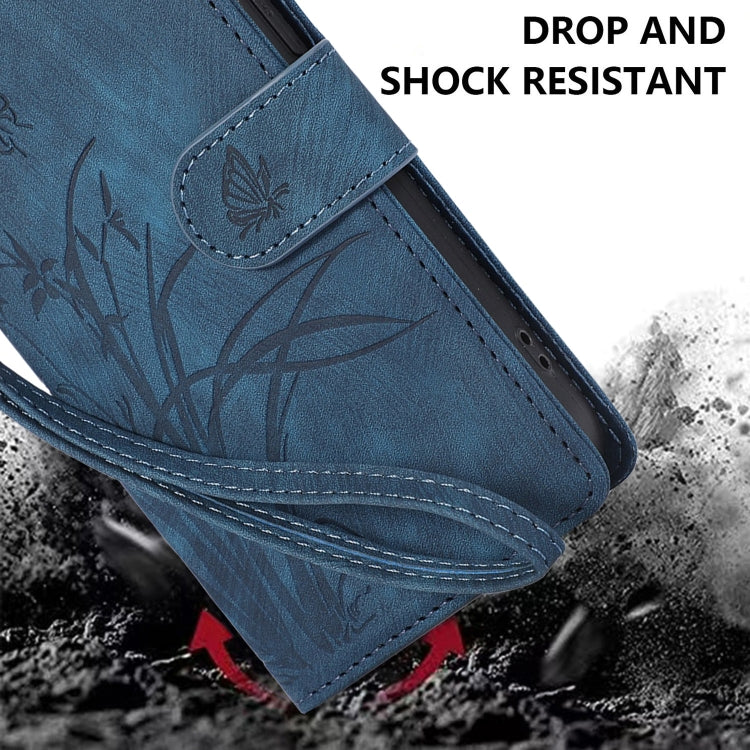 For iPhone 15 Pro Max Orchid Butterfly Embossed Leather Phone Case(Blue) - HoMEdemic™ 